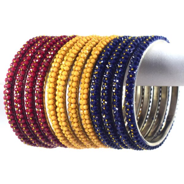 Colorful Silver Metal Beads Bangles Pack of 3