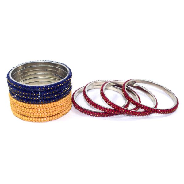 Colorful Silver Metal Beads Bangles Pack of 3