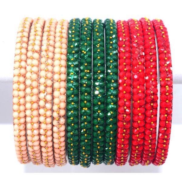 Colorful Silver Metal Beads Bangles Pack of 3