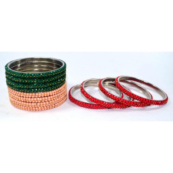 Colorful Silver Metal Beads Bangles Pack of 3