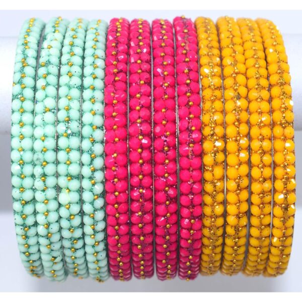 Colorful Silver Metal Beads Bangles Pack of 3