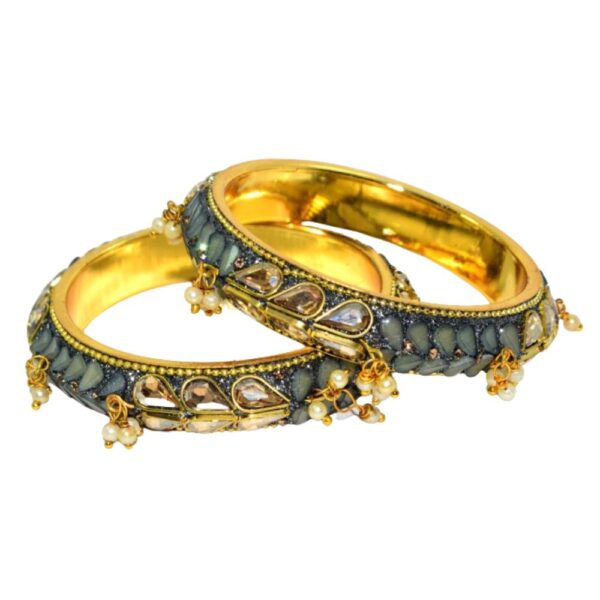 Jaipuri Designer Golden Brass Light Green Kangan set Pack of 2