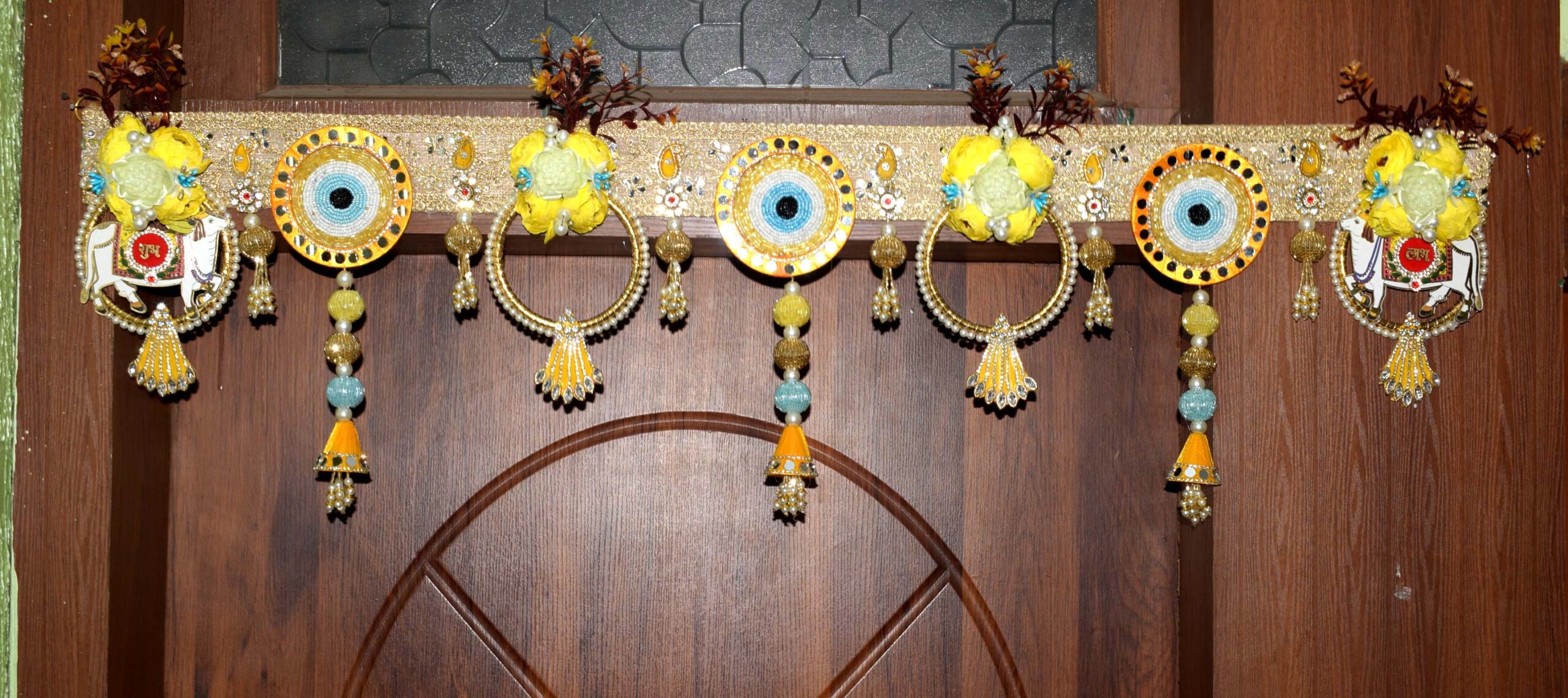 Home Entrance Yellow Silver Theme Door Toran