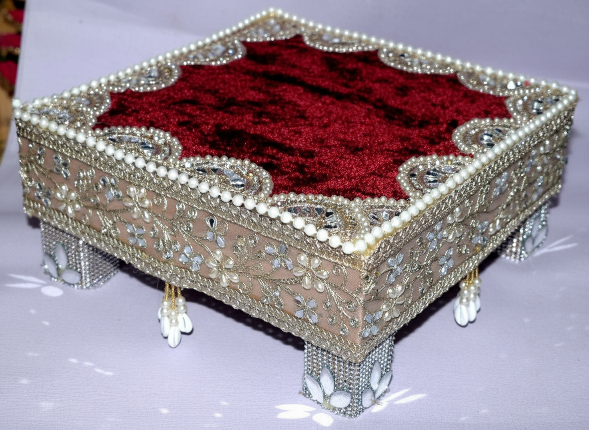 Silver Wooden Base Puja Chouki