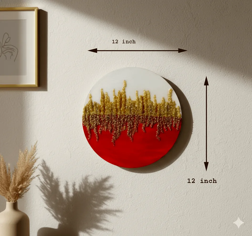 Abstract red and gold resin wall art for modern home decor