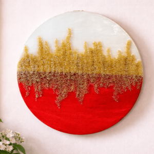 Abstract red and gold resin wall art for modern home decor