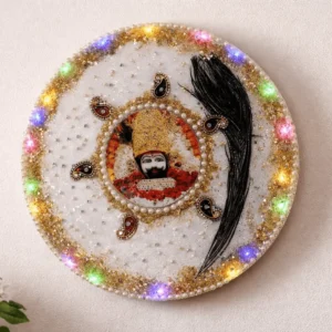 Khatu Shyam resin wall clock with LED lights for home temple decor