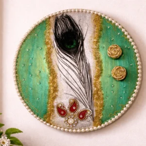 Krishna peacock feather resin wall clock for temple and home decor