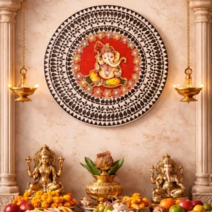 12 inch MDF Ganesh wall art with mirror work for home temple decoration