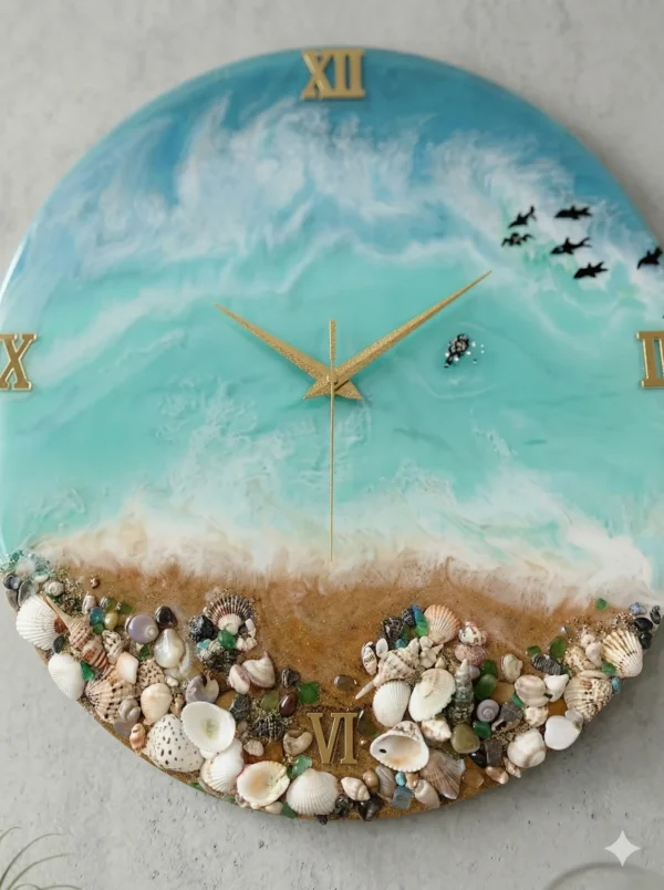 Resin Ocean Wall Clock 18 Inch | Handmade Beach Theme Clock
