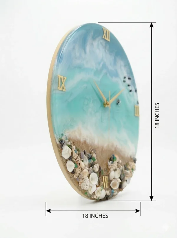 Resin Ocean Wall Clock 18 Inch | Handmade Beach Theme Clock