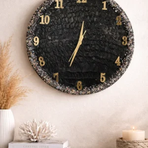 18 inch black resin wall clock with golden numbers MDF modern wall decor