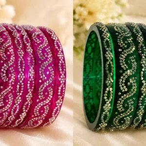 Pink designer glitter stone bangles set for women