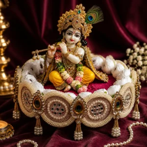 Handmade pink floral Laddu Gopal Sinhasan with Bal Krishna idol decorative throne for home temple