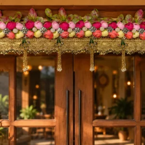 Premium Handmade Floral Golden Lace Toran | Artificial Flower Door Hanging | Luxury Main Door & Mandir Decoration | 43 x 10 Inch
